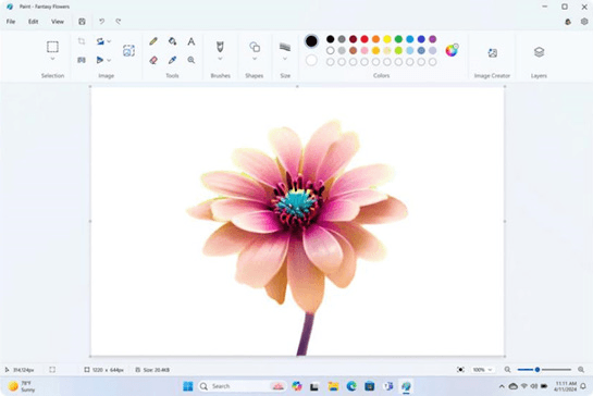 Captura de tela do aplicativo Paint com o desenho de uma flor.