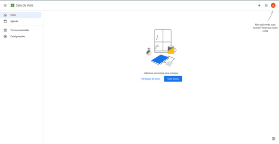 Captura de tela da plataforma Google Sala de Aula.