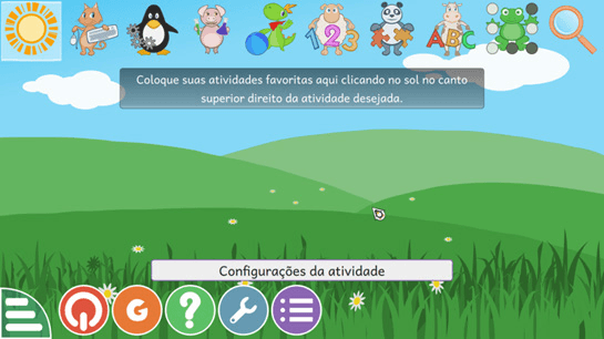 Captura de tela do GCompris, com um cenário de atividade educacional para crianças.