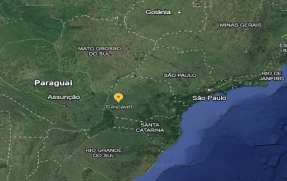 Mapa da região oeste do Paraná com a localização do município de Cascavel destacada.