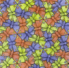 Obra Watercolor 70 Borboleta, de M. C. Escher: mosaico de borboletas com simetria.