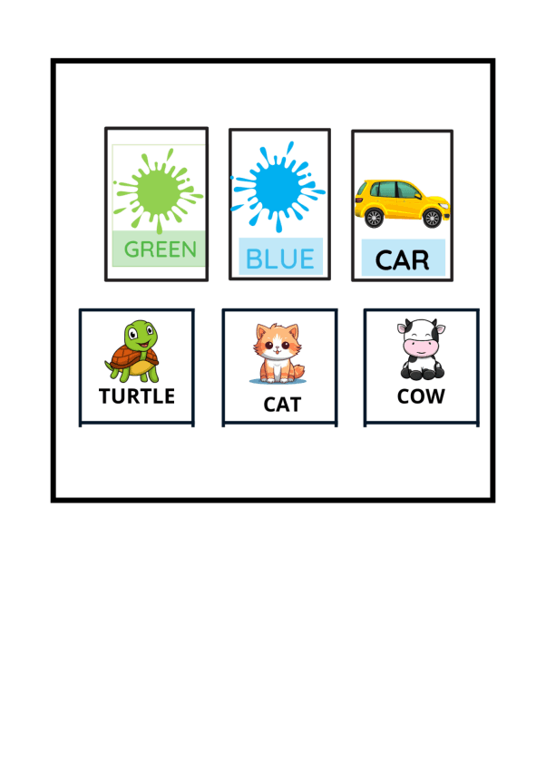 Cards com palavras e imagens de cores em inglês